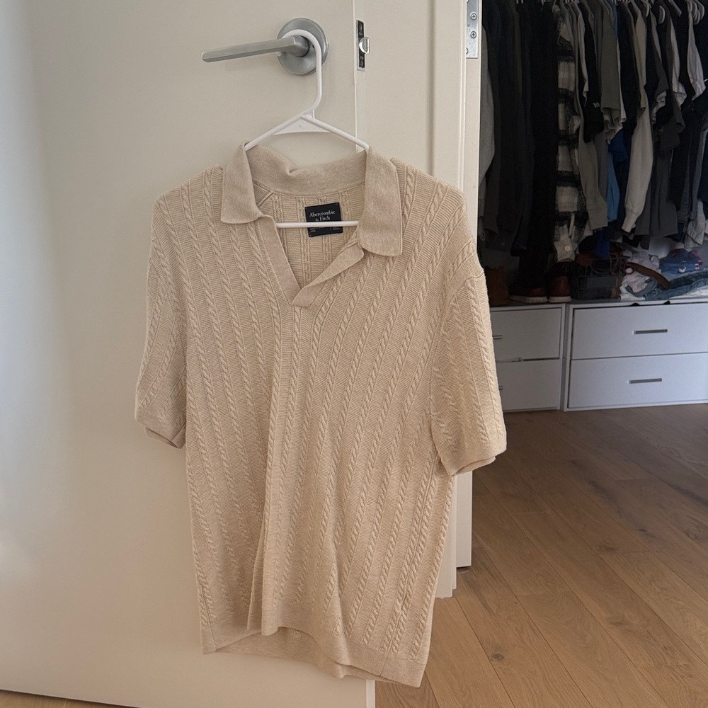 Abercrombie & Fitch Beige Textured Polo Shirt